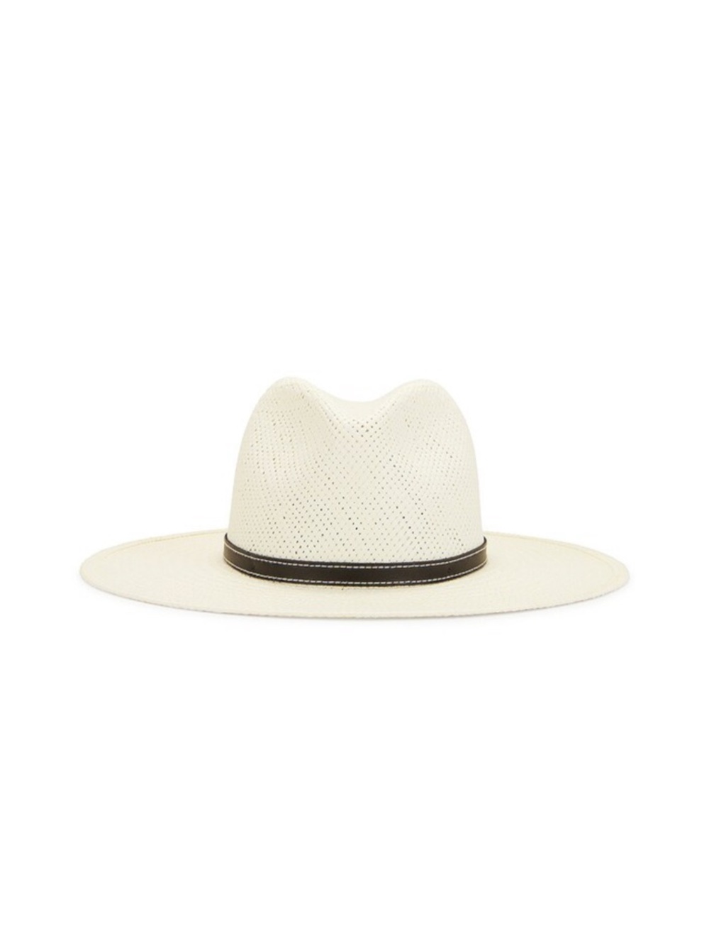 Janessa Leone Cream Wide-Brim Panama Hat with Dark Brown Band
